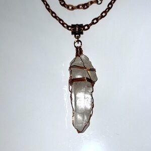 Artisan Handmade Genuine Quartz Crystal Point With Baby Point Copper Necklace